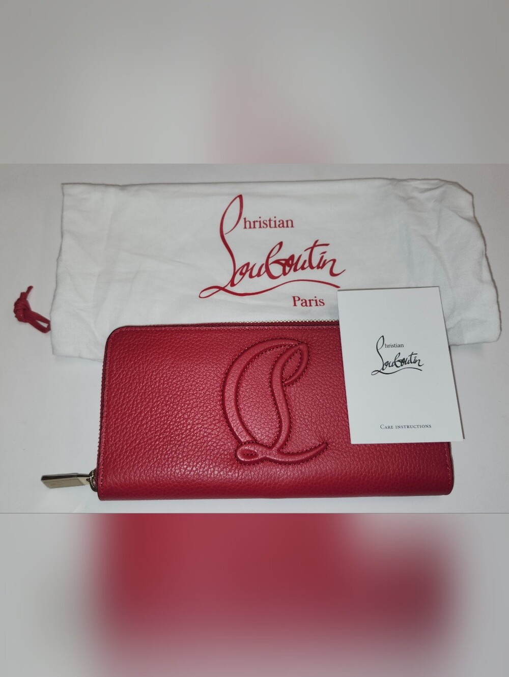 Bright Red Christian Louboutin "By My Side" Leather Zip-Around Long Wallet